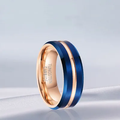 Electroplated Blue Gold Men's Tungsten Steel Ring