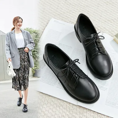 Thick heel mid-heel small leather shoes