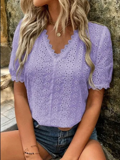 European And American New Short-sleeved Hollow Shirt