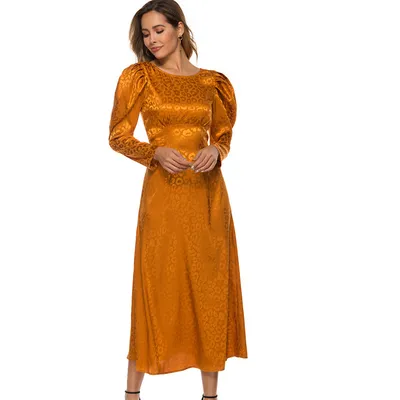 Pure Color Temperament Waist Waist Mid-Length Women Dress