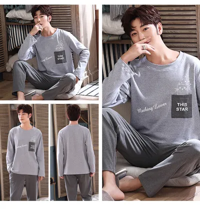 Casual Knitted Long-sleeved Round Neck Pajama Set