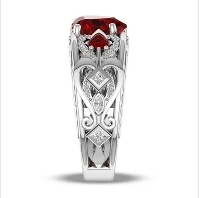 Ring Jewelry Opening Black Gold Garnet Heart Zircon