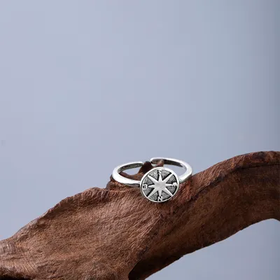 New Compass Hollow Ring Silver Adjustable Directional Ring