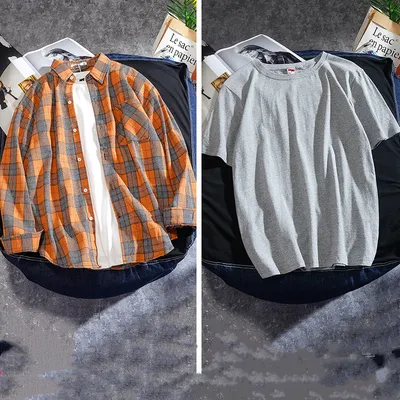 Spring And Autumn Ins Plaid Shirt Men's Long Sleeve