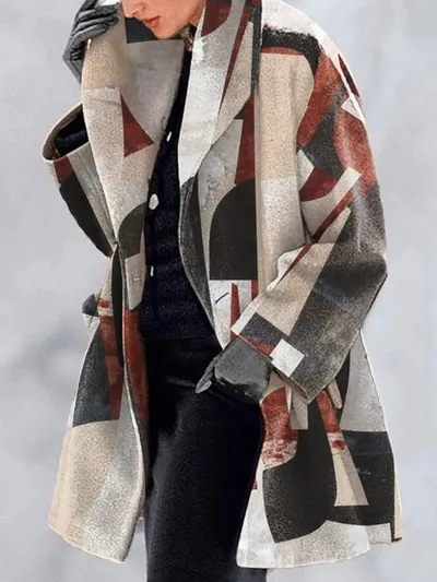 Fashion Retro Women's Lapel Print Wool Jacket