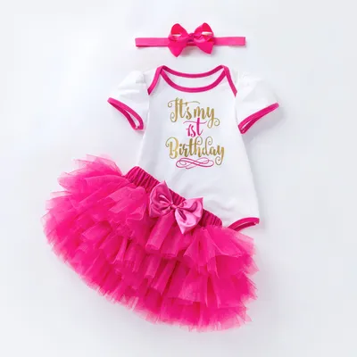 Baby Romper Net Yarn Pink Princess Dress Set