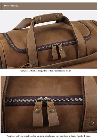 New Men's Genuine Leather Travel Bag, First-Layer Cowhide, Large Capacity Men's Handbag, Casual Travel And Business Trip Luggage Bag