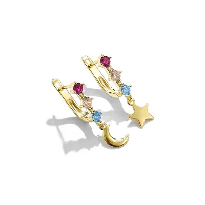 Japanese And Korean Fashion Asymmetrical Star And Moon Earrings