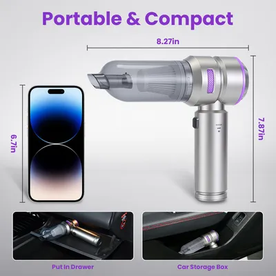 16000PA Handheld Car Vacuum Cleaner With Brushless Motor 2 Reusable Filters 4 In 1 Portable Cordless Compressed Air Duster & Blower For Car Office Home Camp