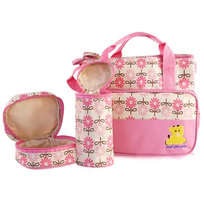 5PCS Per Set Baby Nappy Diaper Bags For Spring Travel Set Mummy Diaper Shoulder Bags WithNappy Changing Pad Insulated Pockets Travel Tote Bags For Mom Dad
