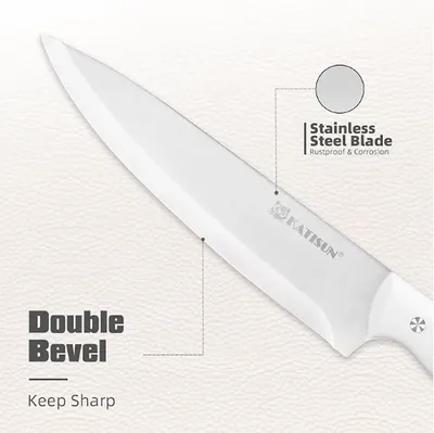 15-Piece White Kitchen Knife Set With Built-in Sharpening Stone, Ergonomic Triple Rivet Fixed Handles, Dishwasher Safe