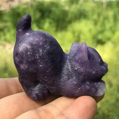 Natural Crystal Carving Purple Mica Cat Craft Ornament