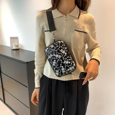Halloween Printed Small Square Bag Funny Skull Pumpkin Bat Spider-web Shoulder Bags Trendy