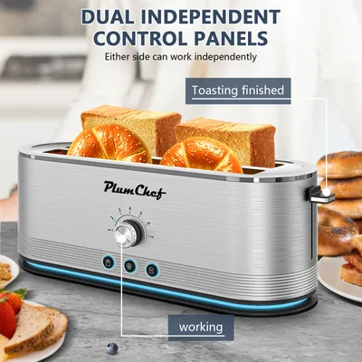 4-Slice Toaster, 7 Settings, Defrost, Reheat, Removable Crumb Tray, Full Body Stainless Steel Housing, Anti-Fingerprint, Anti-Jam, 1350W, Silver, Amazon Resale Prohibited