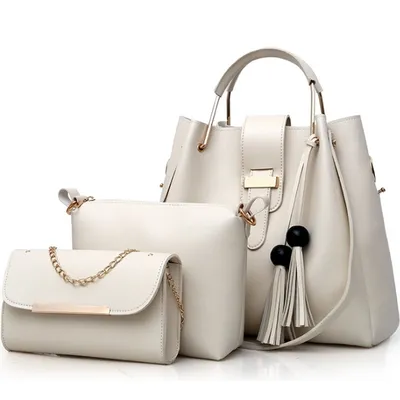 Womens Purse And Handbag 3Pcs Bag Set Tassel Tote Clutch Satchel Top Handle Shoulder Bag