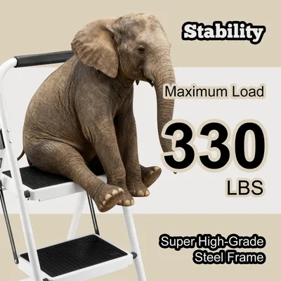 2 Step Folding Ladder Stool In White - Compact Design For Home Use