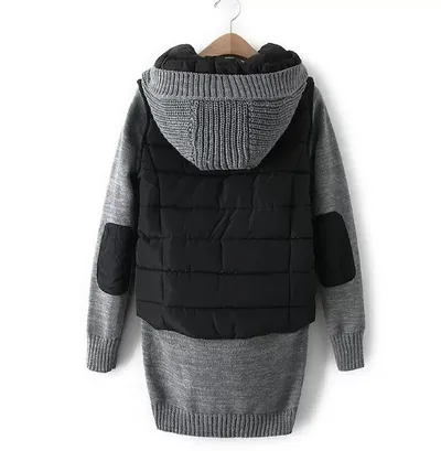 Knit panel hooded cotton coat