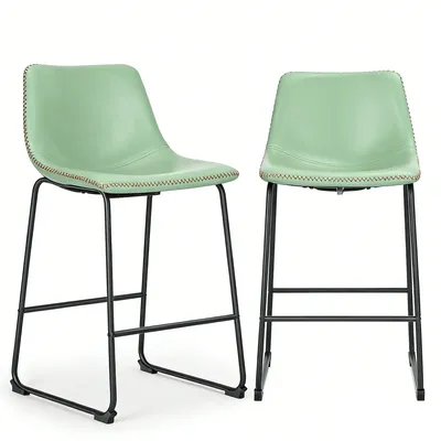 Armless Industrial Faux Leather Barstools With Metal Legs And Footrest, Dining Chairs For Home Office Kitchen Island