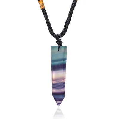 Colorful Fluorite Column Pendant Necklace Color Fluorite Hexagonal Column Pendant