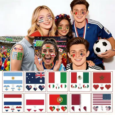 World Flag Temporary Tattoos World Flag Fake Tattoos Stickers Country Flags Face Tattoos Multicultural  Waterproof Hearts Face Tattoo For Sports Events Celebration Party Supplies