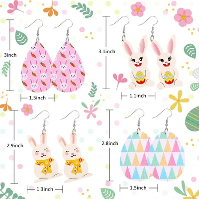 9 Pairs Easter Faux Leather Earrings For Women Lightweight Leaf Long Dangle Teardrop Earrings For Easter Egg Hunt Party Supplies Easter Dress Up