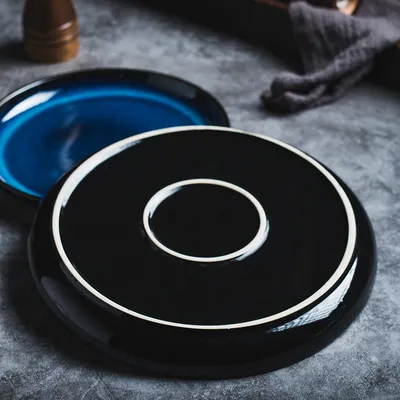 Blue Kiln Baked Gradient Ceramic Western Cuisine Plate Meal Tray Restaurant Dish Home Cutlery Plate