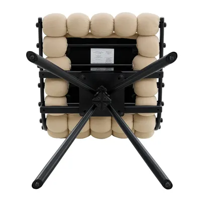Set Of 2 Beige Puffy Bubble Chair Ball Chain Chair Velvet Dining Chairs With Black Legs, Modern Tufted Accent Chairs For Dining Room & Kitchen