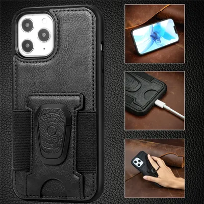 Ring Magnetic Snap Leather Phone Case