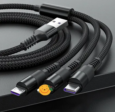 New Nylon Braided 3A Round Head One Tow Three Fast Charging Data Cable