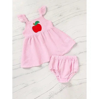 Kids Baby Girl Back To School Outfit, First Day Of School, Summer Ruffle Sleeves Applique Top & Shorts Set