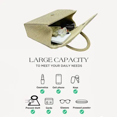 Festival Gold Crinkle Handbag - Party Must-Have Dressy Clutch, Elegant Shoulder Bag For Banquet