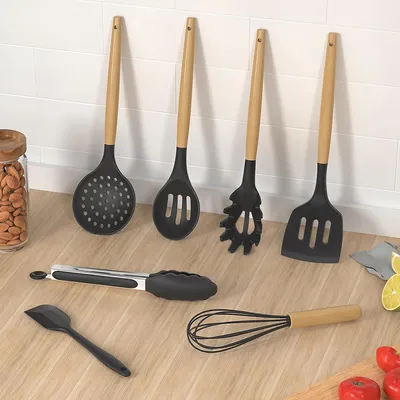 14-Piece Silicone Kitchen Utensils Set Non-stick Cooking Spoon And Baking Tools---Black