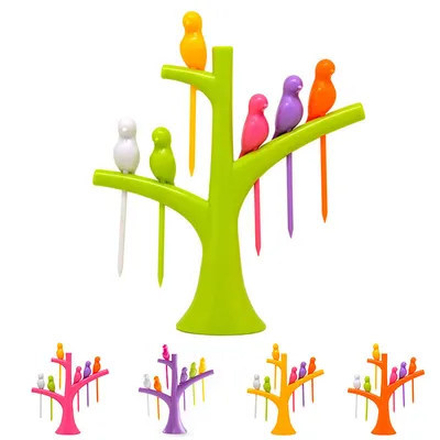 اختيارات طعام للأطفال شوكة فواكه بلاستيكية شجرة طيور طقم شوكة الحلويات طقم الخضار والطعام واختيارات الكوكتيل أدوات الطعام زينة الطعام