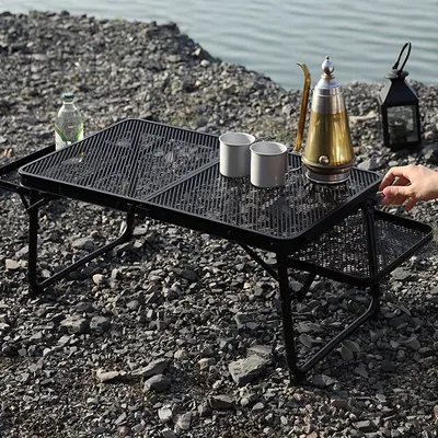 Portable Camping Table Folding Storage Outdoor Desk Mesh Top Height Extendable