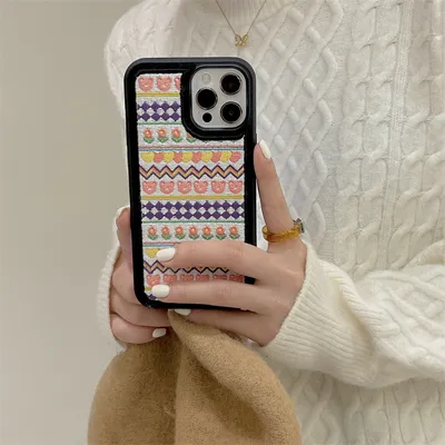 Embroidered Colorful Line Flower Phone Case