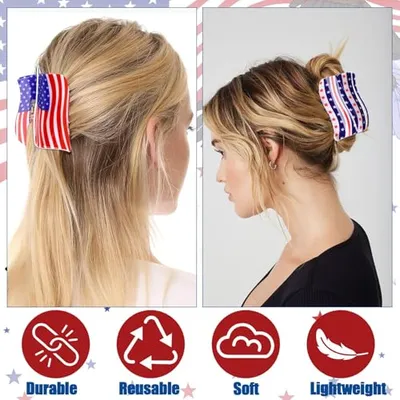 3Pcs American Flag Shaped Claw Clips USA Patriotic 4th Of July Design Hair Accessories Red White