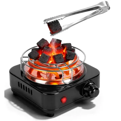 1Pc Electric Charcoal Burner 500W Hookah Charcoal Burner Compact Coal Burner For Hooka Cubes Shisha With Grill And Tongs 5 Temperature Gears Thermostat Control For Spring Summer