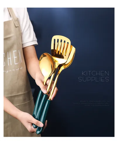 7 PCS Stainless Steel Silicone Kitchen Utensil Slotted Spatula Turner Ladle Serving Spoon Pasta Server Cooking Set