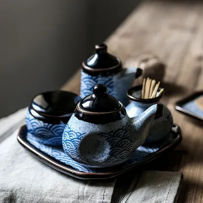Japanese Style Ceramic Hefeng Seasoning Pot Set Restaurant Household