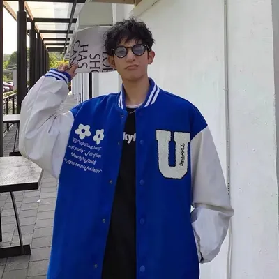 Blue Japanese Style Oversize Jacket Men's Ins Trendy Workwear Baseball Jacket Fashion