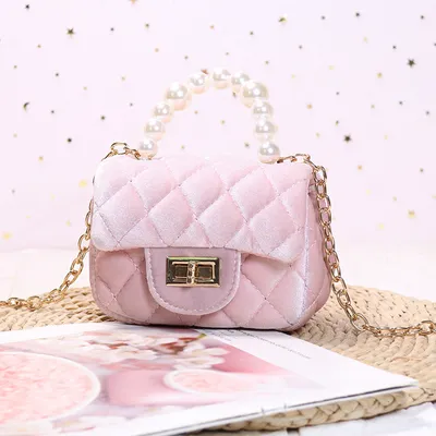 Gold Velvet Mini Pearl Tote