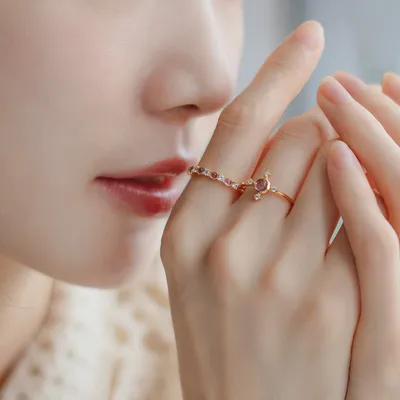 Lavender Amethyst White Zirconium Women's S925 Silver Gold Plated Ring