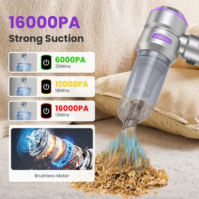 16000PA Handheld Car Vacuum Cleaner With Brushless Motor 2 Reusable Filters 4 In 1 Portable Cordless Compressed Air Duster & Blower For Car Office Home Camp