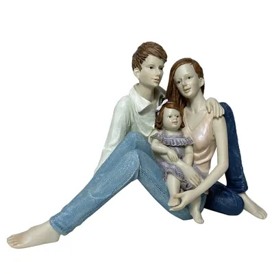 A Family Of Three Sitting Posture Painted Resin Crafts Home Warm Decoration Ornaments