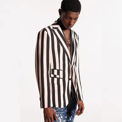 Men's Fashion Slim-fitting Loose Long-sleeved Jacket Striped Top