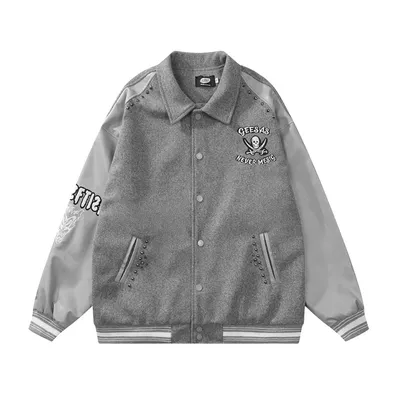 Men's Trendy PU Leather Contrast Color Stitching Baseball Uniform