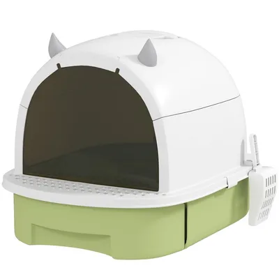 Green Cat Litter Box With Lid, Scoop, Deodorizing Bags