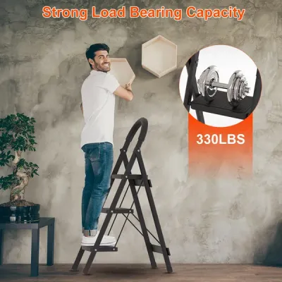 3-Step Folding Ladder, 330lbs Load Capacity, Lightweight 6.94lbs With 1.57in Folding Width,
