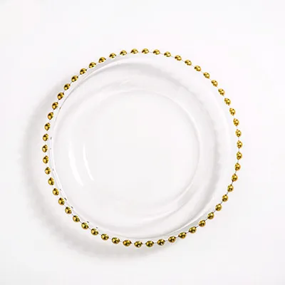 Glass Plate Round Gold Rim Bead Cushion Plate Dinner Plate