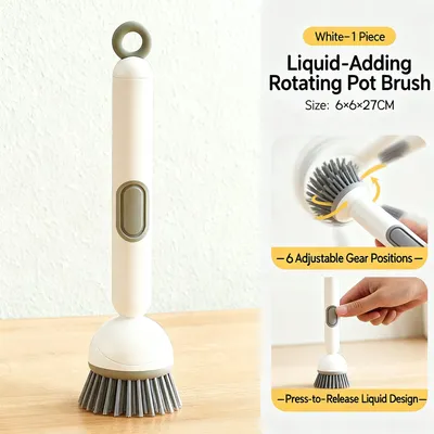 Long Handle Dish Brush With Soap Dispenser, 360 Rotating Pot Scrubber With 6 Adjustable Angles, Non-Scratch Kitchen Cleaning Brush For Pans, Dishes And Sink, Ergonomic Scrub Brush With PET Bristles